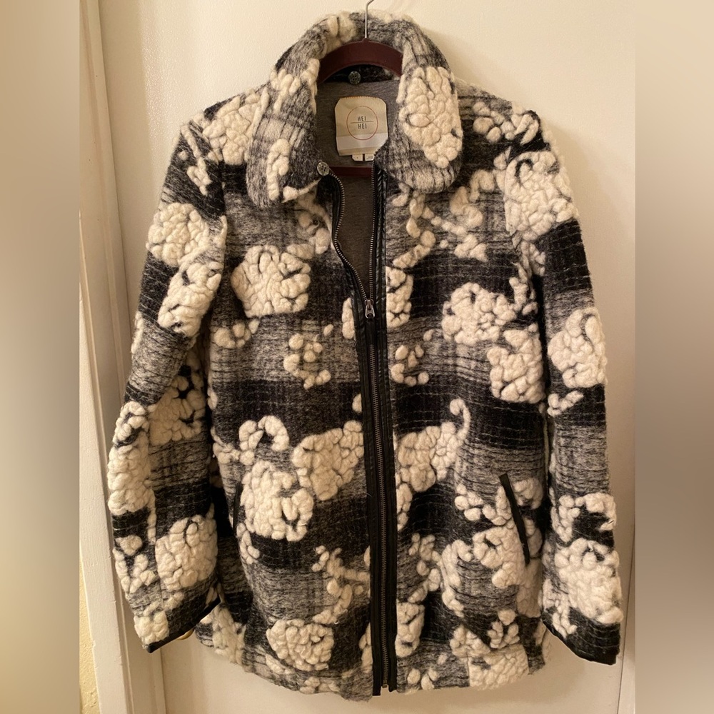 Anthropologie Wool blend Black and White Women's Jacket wjth floral detail